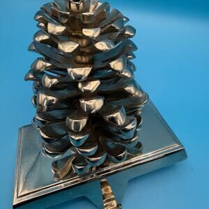 Vintage CHRISTMAS  Stocking Hanger/Holder Pinecone Silver Tone Made In India